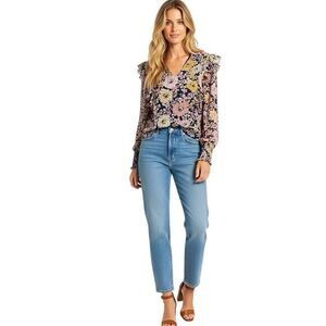 Philosophy Womens Blouse Sz XS Floral Flutter Long Sleeve Cottagecore Cottage